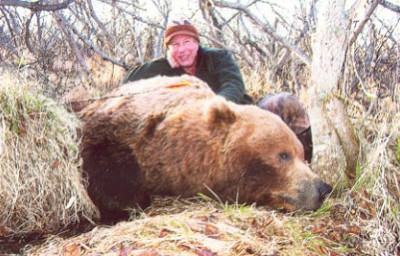 Dennis Dunn with his 26 3/16 grizzly bear harvested in Unalakleet, Alaska.