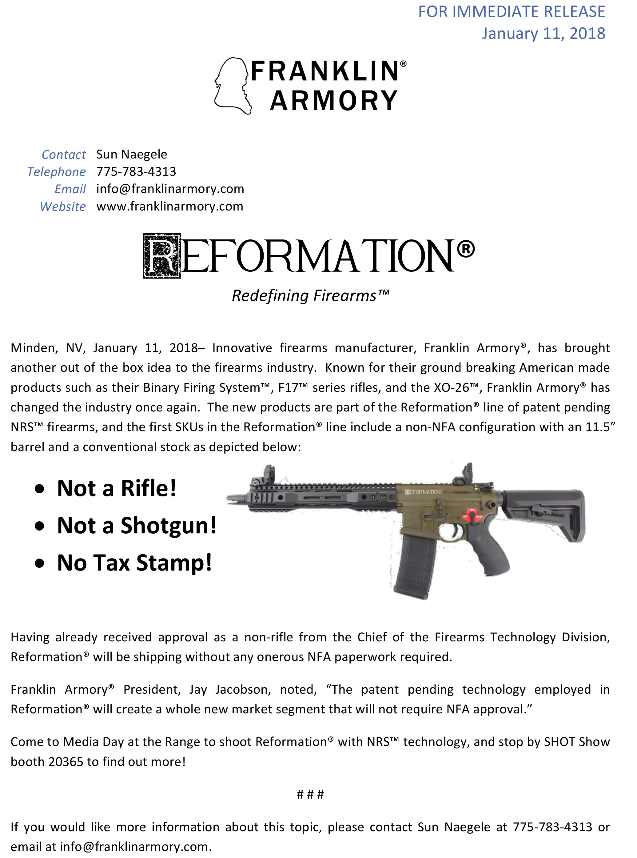 The New Franklin Armory Reformation Line Looks Like an SBR But