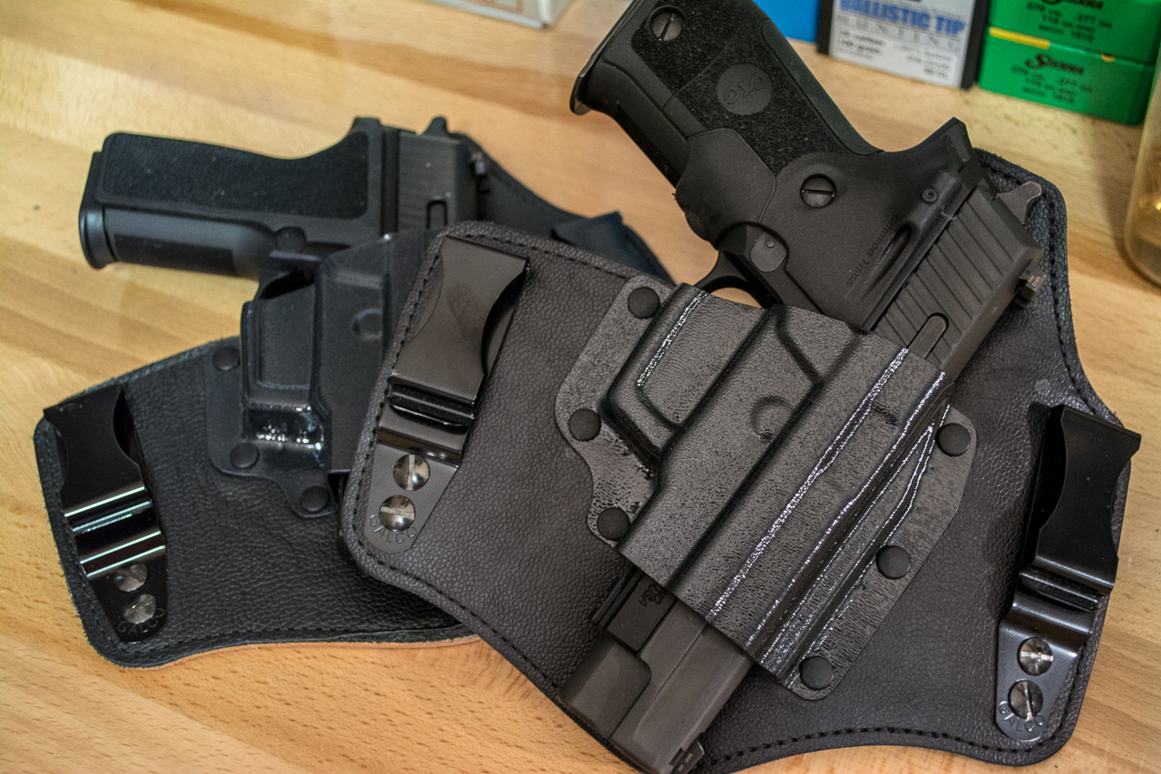 Inside the waistband holsters like these King Tuks from Galco do a pretty good job of concealment. More importantly, they're secure. 