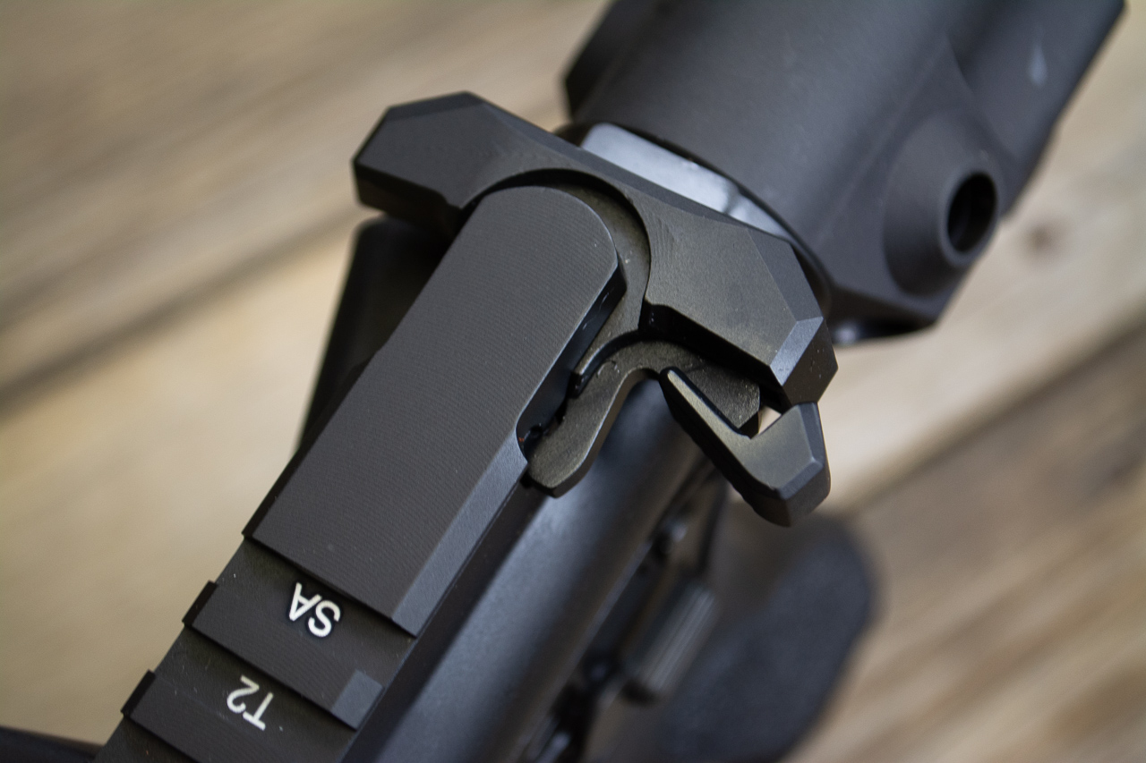 The charging handle is a Springfield Armory design and is generously sized for easy operation, even with optics installed nearby.