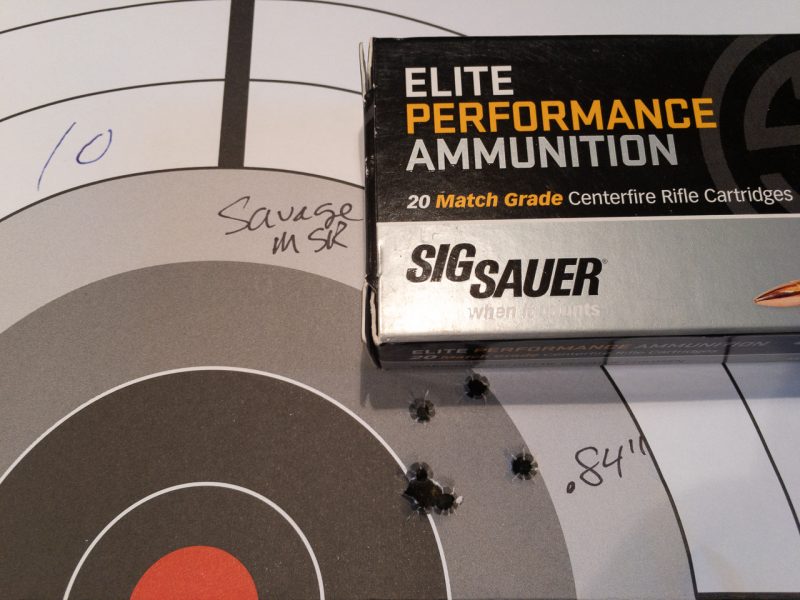 Sig Sauer's Open Tip Match 77-grain ammo produced the best overall groups of the day.