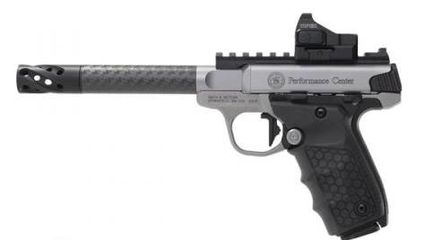 The Smith & Wesson Performance Center makes jazzed up versions of the Victory, like this one with a carbon fiber barrel. 