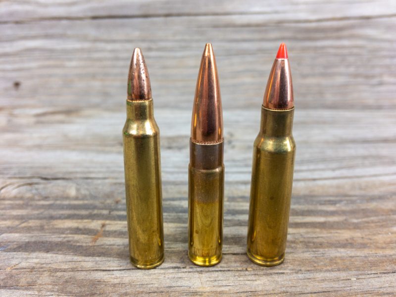 Left to right: .223 Remington 55-grain, 300 Blackout 125-grain,. and 6.8 SPC 110-grain.