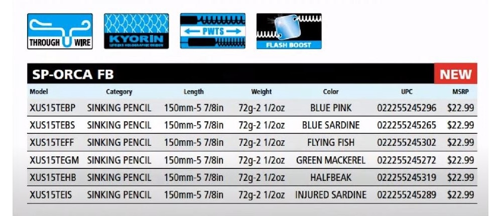 Shimano SP Orca FB Sinking Pencil Fishing Lures, Blue/Pink, 150mm